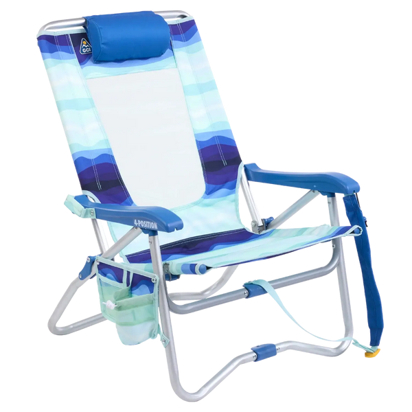 Backpack Travel Bi-Fold Beach Chair - Choice 601 - Low-Profile Reclining Beach Chair with Backpack Straps - Wave