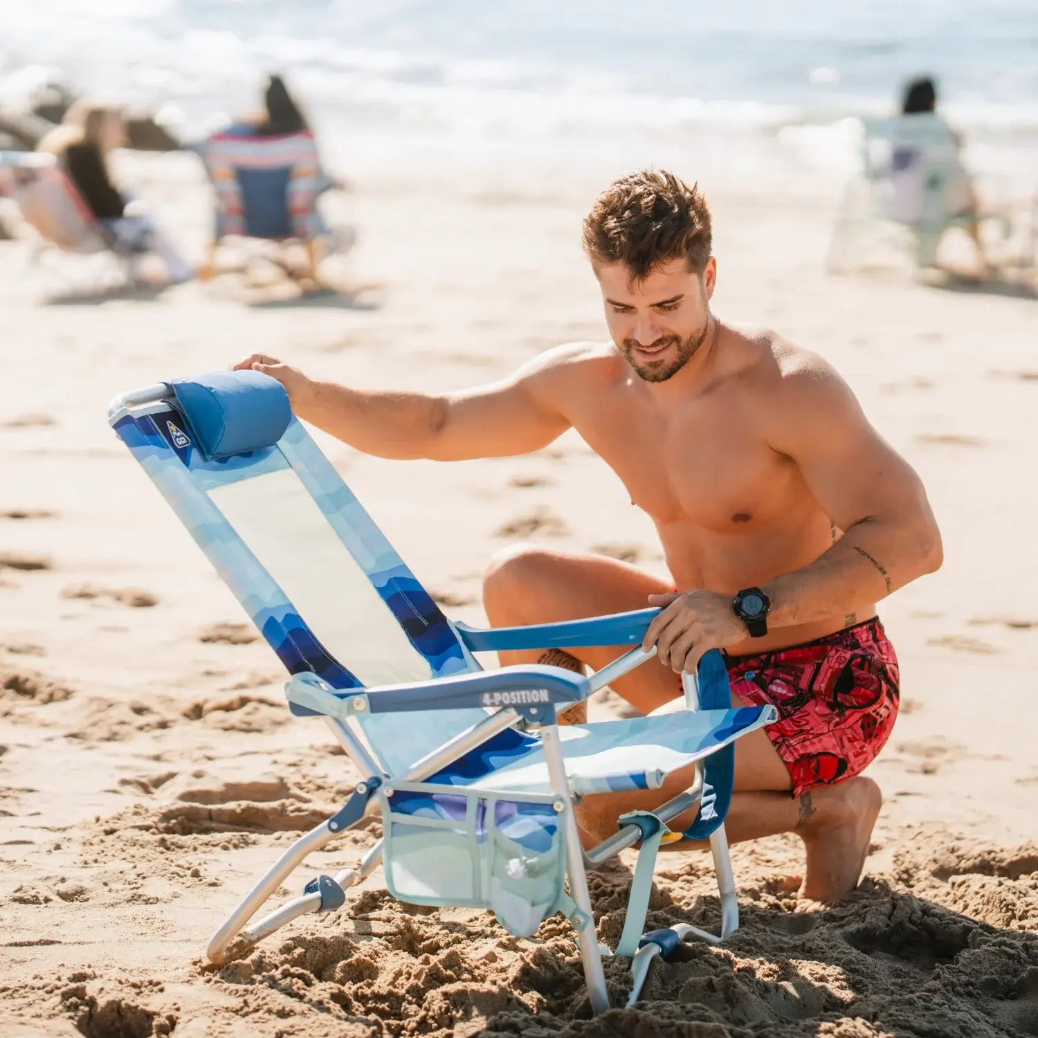 Backpack Travel Bi-Fold Beach Chair - Choice 601 - Low-Profile Reclining Beach Chair with Backpack Straps Detail