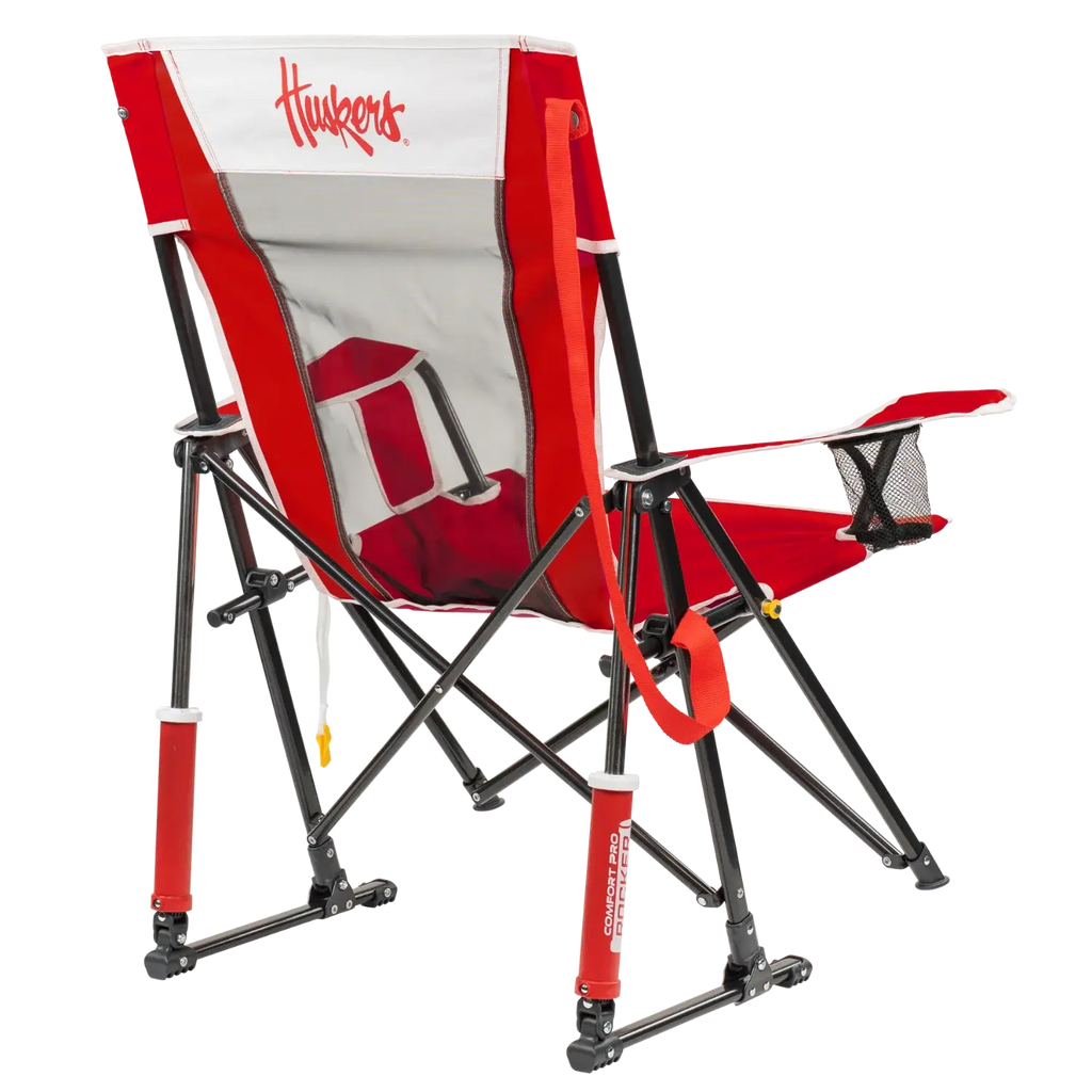 Premium All-Weather College Comfort Pro Rocker - Nebraska Cornhuskers - Choice 161 - Heavy-Duty Kickback Rocker with Beverage Holder Detail