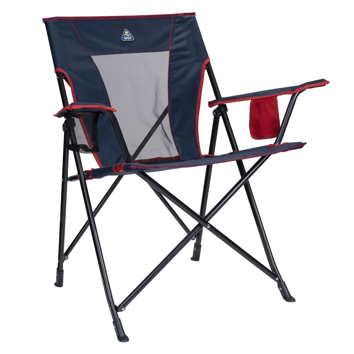 Micro-Folding Comfort Quad Chair - Choice 989 - Pico Compact Folding Camp Chair with Carry Bag - Indigo/Red