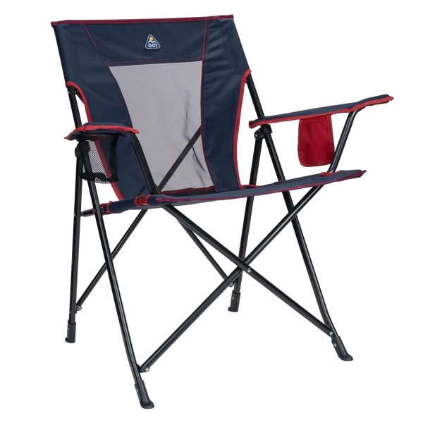 Micro-Folding Comfort Quad Chair - Choice 989 - Pico Compact Folding Camp Chair with Carry Bag - Indigo/Red