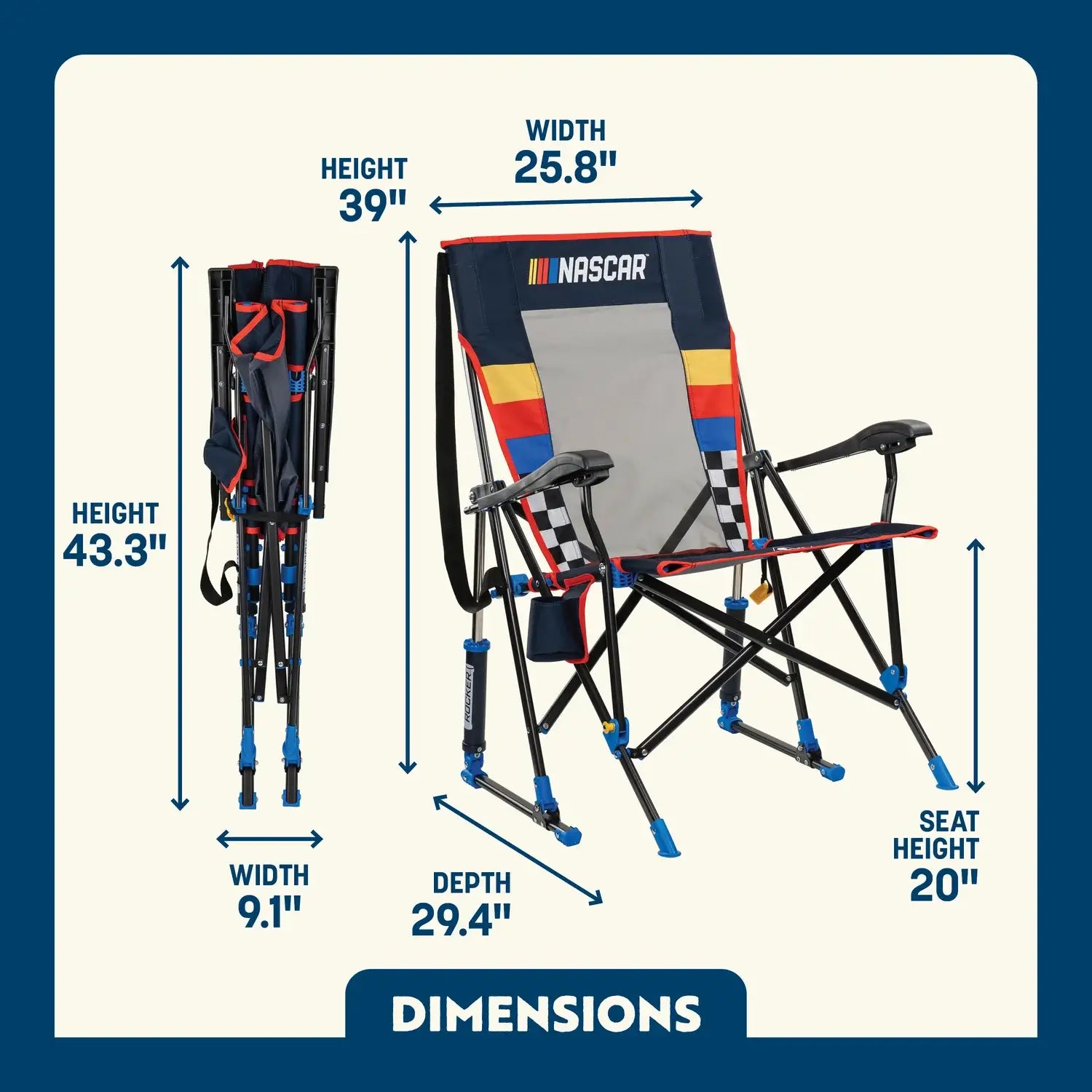 Heavy-Duty Freestyle RoadTrip Rocker - NASCAR For Him - Choice 453 - RoadTrip Rocker Smooth Motion Camp Chair Detail