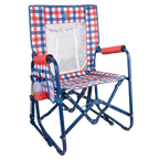 Premium All-Weather Stowaway Rocker with Storage Pouch - Choice 573 - Patented Spring-Action Rocking Chair for Camping - Patriotic Plaid