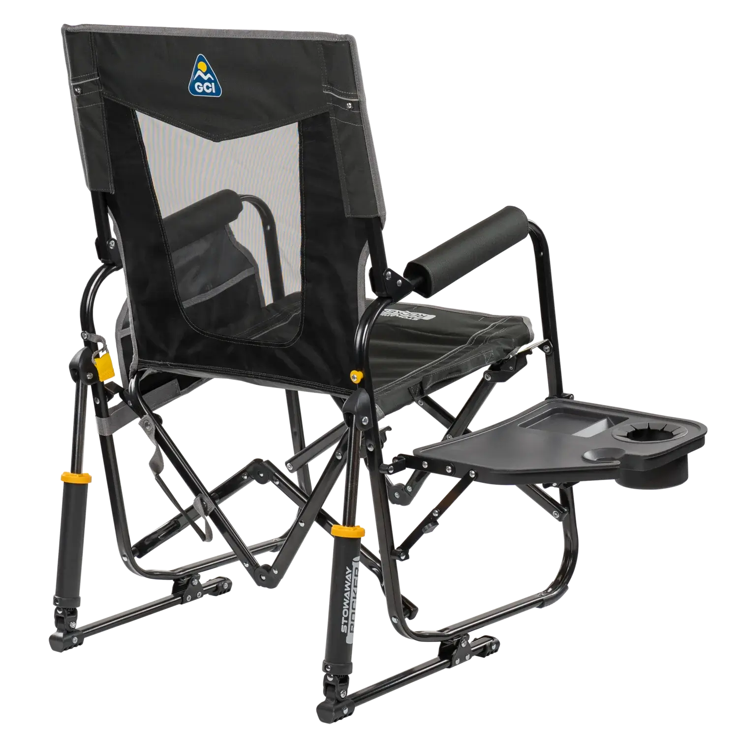 Patented Spring-Action Stowaway Rocker with Side Table - Choice 253 - Patented Spring-Action Rocking Chair for Camping Detail