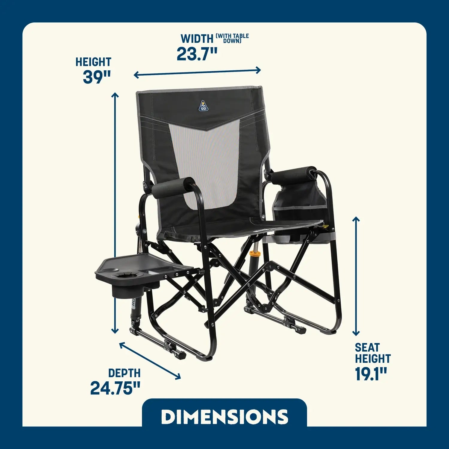Patented Spring-Action Stowaway Rocker with Side Table - Choice 253 - Patented Spring-Action Rocking Chair for Camping Detail
