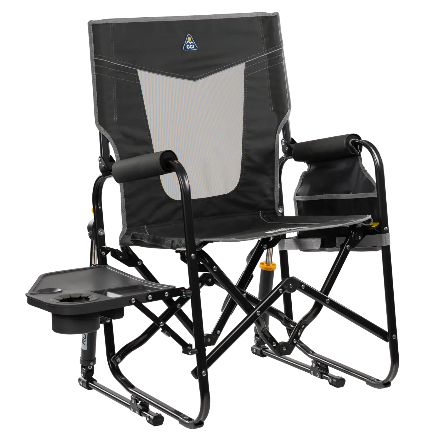 Patented Spring-Action Stowaway Rocker with Side Table - Choice 253 - Patented Spring-Action Rocking Chair for Camping - Dark Charcoal
