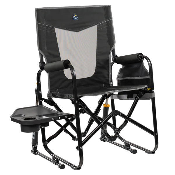 Patented Spring-Action Stowaway Rocker with Side Table - Choice 253 - Patented Spring-Action Rocking Chair for Camping - Dark Charcoal