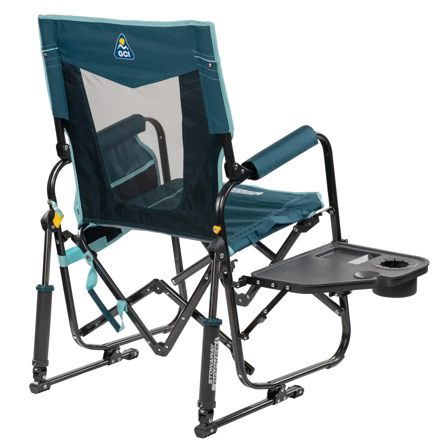 Patented Spring-Action Stowaway Rocker with Side Table - Choice 253 - Patented Spring-Action Rocking Chair for Camping Detail
