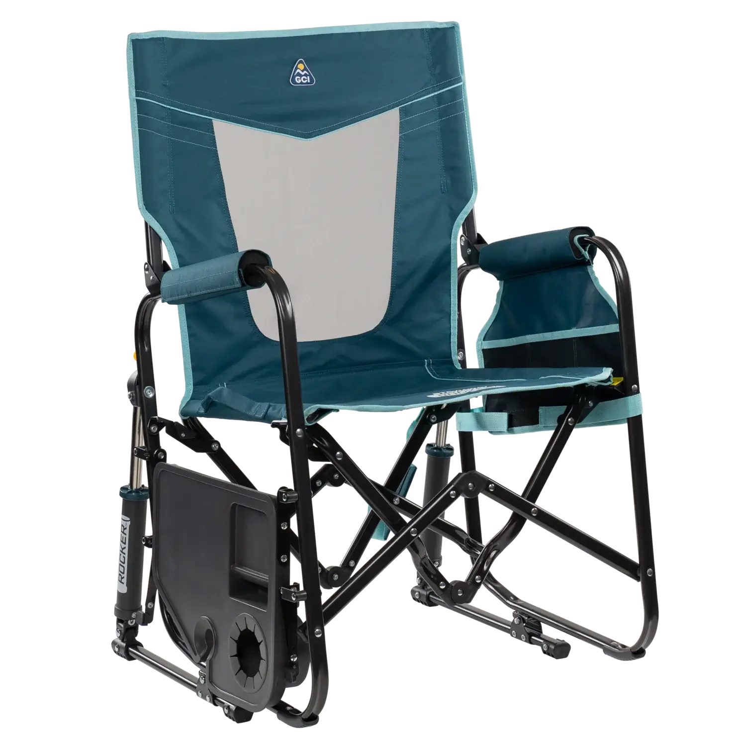 Patented Spring-Action Stowaway Rocker with Side Table - Choice 253 - Patented Spring-Action Rocking Chair for Camping Detail